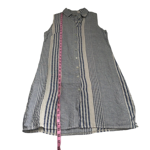 Lina Tomei | Striped Linen Blend Sleeveless Mini Dress Size S - Picture 12 of 12
